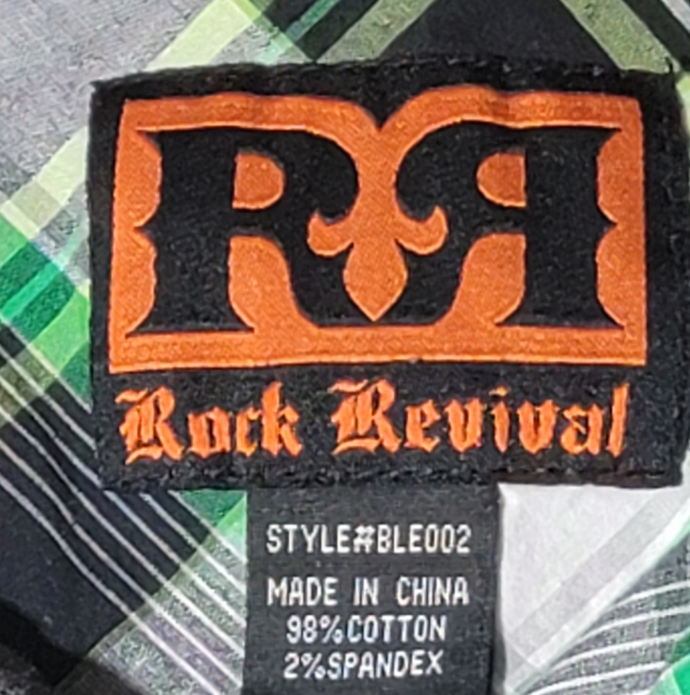 Rock Revival Mens Large Long Sleeve Button Up Shirt Embroidered Spellout B30 - Picture 7 of 10
